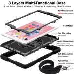 Wholesale 3 Layer Heavy Duty Hybrid Drop Protection Case with 360 Rotating Stand Hand Strap Shoulder Strap Stylus Pencil Holder for Apple iPad 10.2 8th / 7th Gen [2021 / 2020 / 2019] (Black)